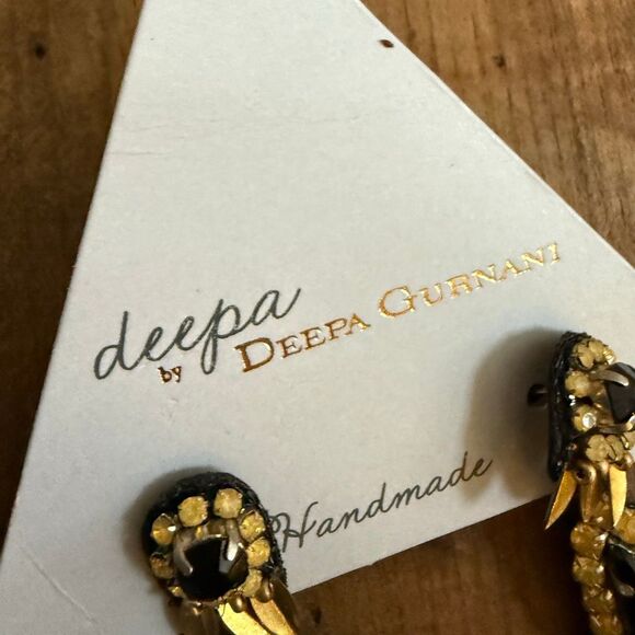 NWT Deepa Gurnani Black Gold Tassel Dangle Statement Earrings - Picture 3 of 7